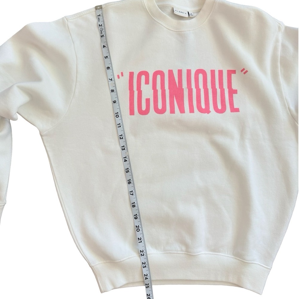 Clare V Iconique Oversized Sweatshirt Womens XS Oyster White Peony NWT Graphic - Picture 8 of 9